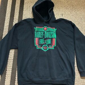 Harley-Davidson Black Hoodie with Green and Red Accents 2XL